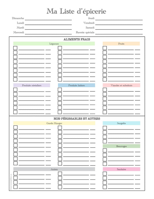Liste d'épicerie Simplifiée - Ma Vie Simplifiee