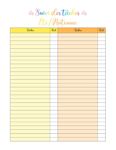 Feuillets de tâches et organisation - Ma Vie Simplifiee