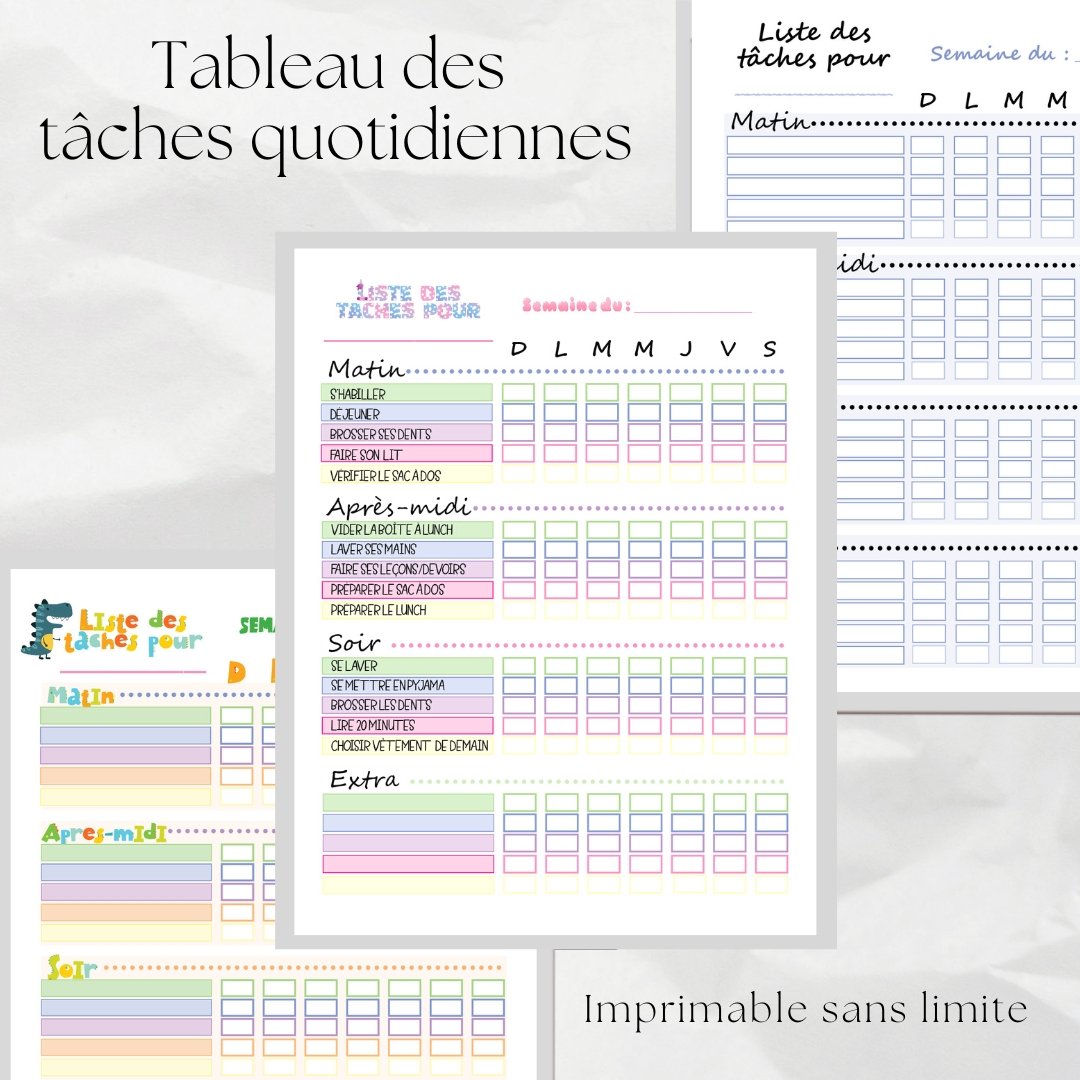 Tableau des tâches quotidiennes pour enfants - Ma Vie Simplifiee