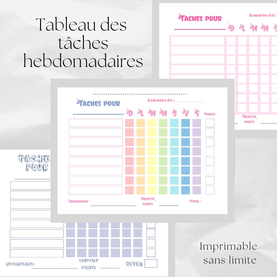 Tableaux des tâches hebdomadaires - Ma Vie Simplifiee