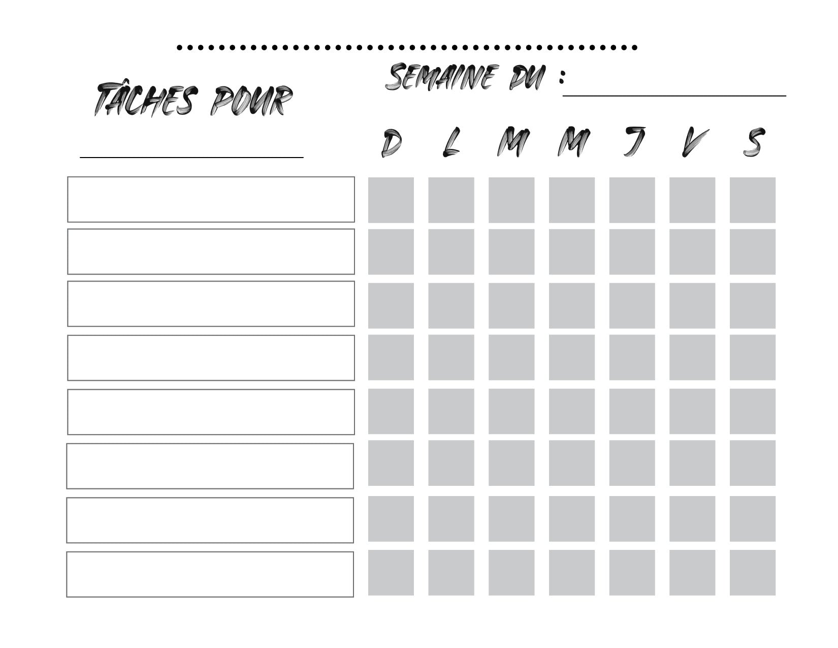 Tableaux des tâches hebdomadaires - Ma Vie Simplifiee
