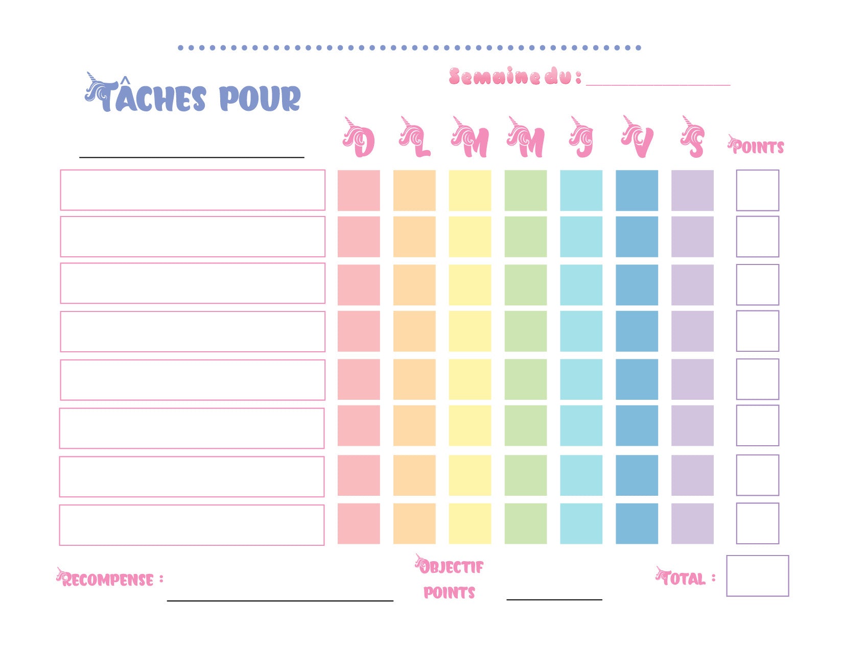 Tableaux des tâches hebdomadaires - Ma Vie Simplifiee