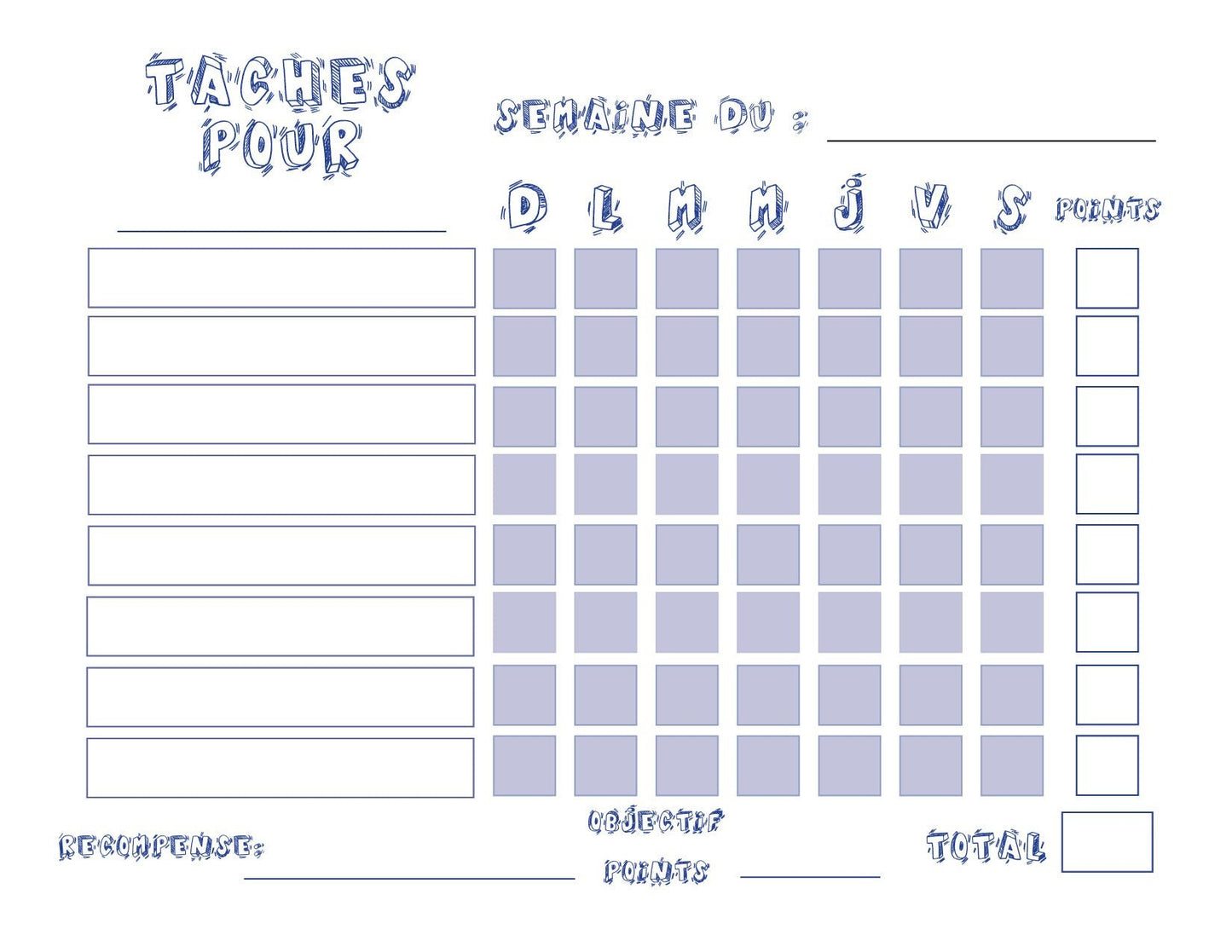 Tableaux des tâches hebdomadaires - Ma Vie Simplifiee