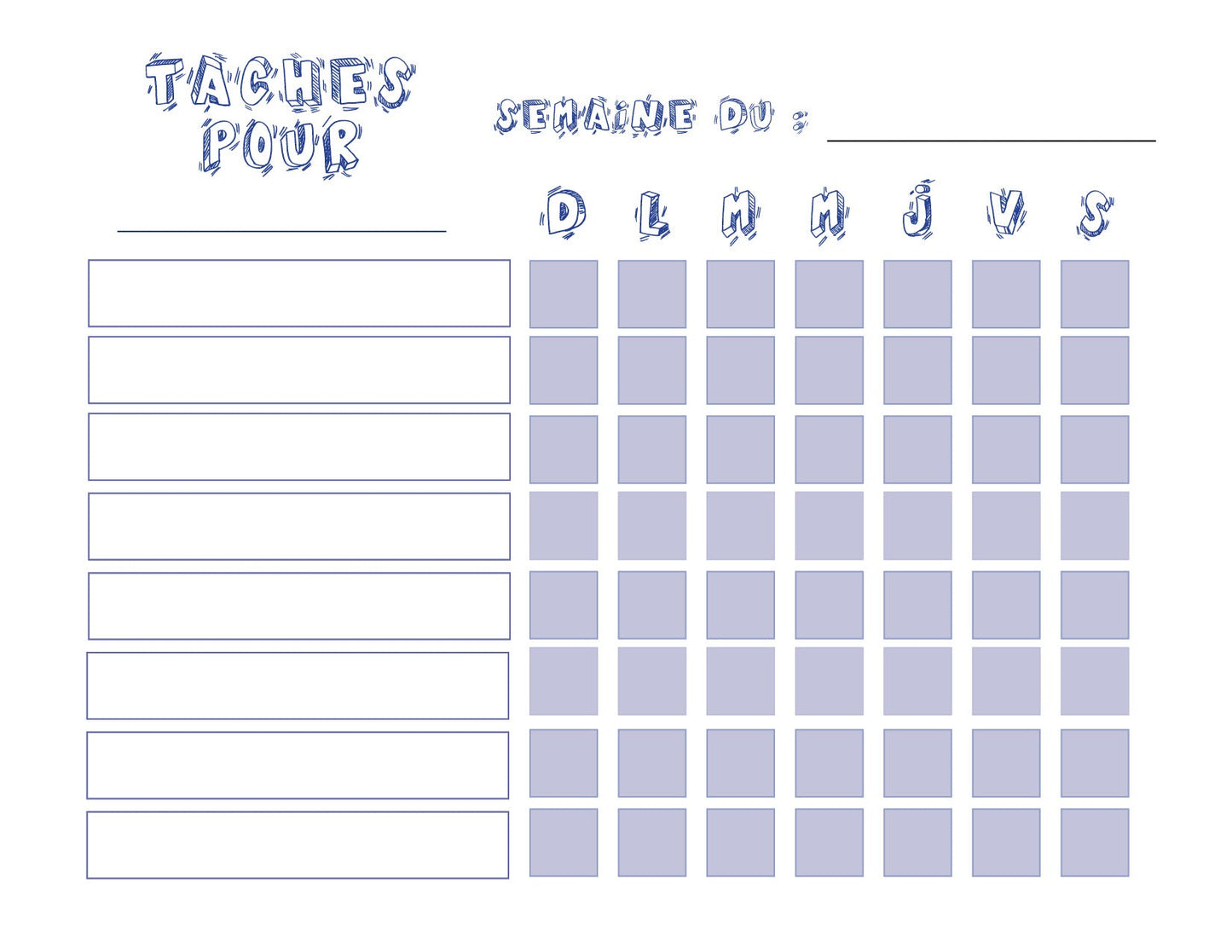 Tableaux des tâches hebdomadaires - Ma Vie Simplifiee